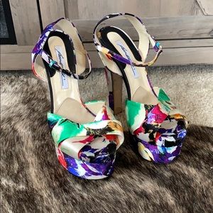 open toed floral pumps